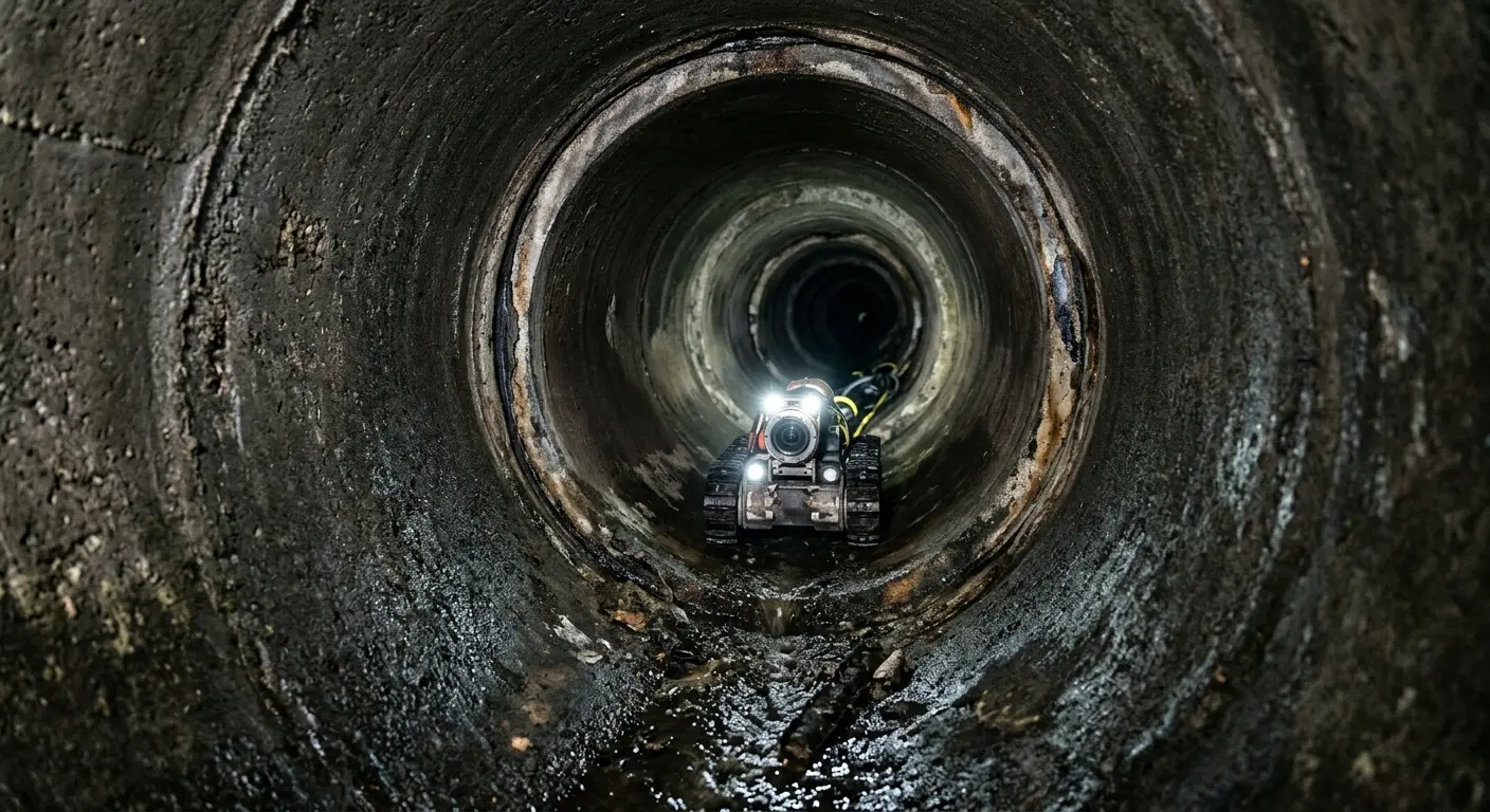 Robotic sewer camera inspecting pipe interior for Sewer Line Cleaning in New Hanover
